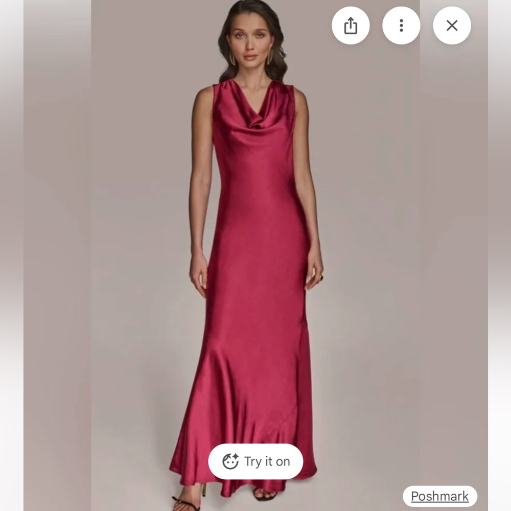 Donna Karan Women's Pink Cowlneck Gown